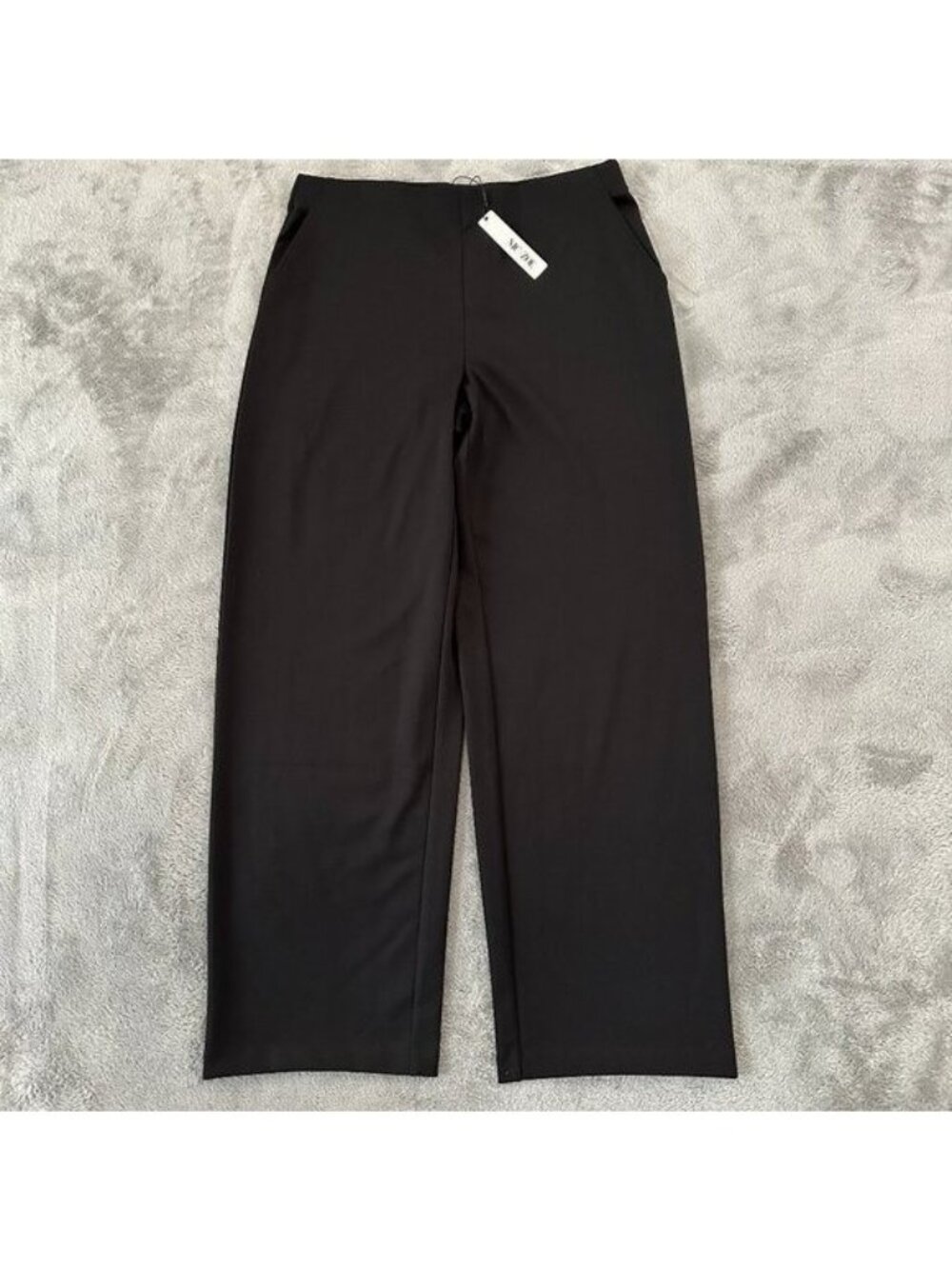 NWT Nic + Zoe Black Pull On Wide Straight Leg Pants Women's MEDIUM Ponte Knit